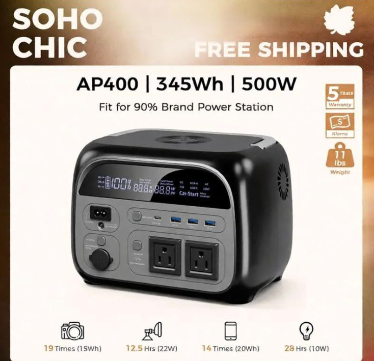 500W 345Wh Camping Power Station Powerbank Emergency Supply Backup LiFePO4 Battery Portable Solar Generator Energy Travel RVs Emergencies Gas Alternative Charging Rechargeable [Power Outage Survival]