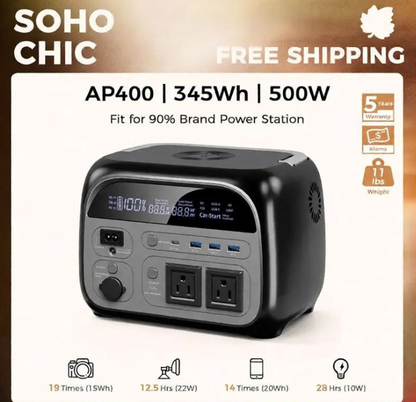 500W 345Wh Camping Power Station Powerbank Emergency Supply Backup LiFePO4 Battery Portable Solar Generator Energy Travel RVs Emergencies Gas Alternative Charging Rechargeable [Power Outage Survival]
