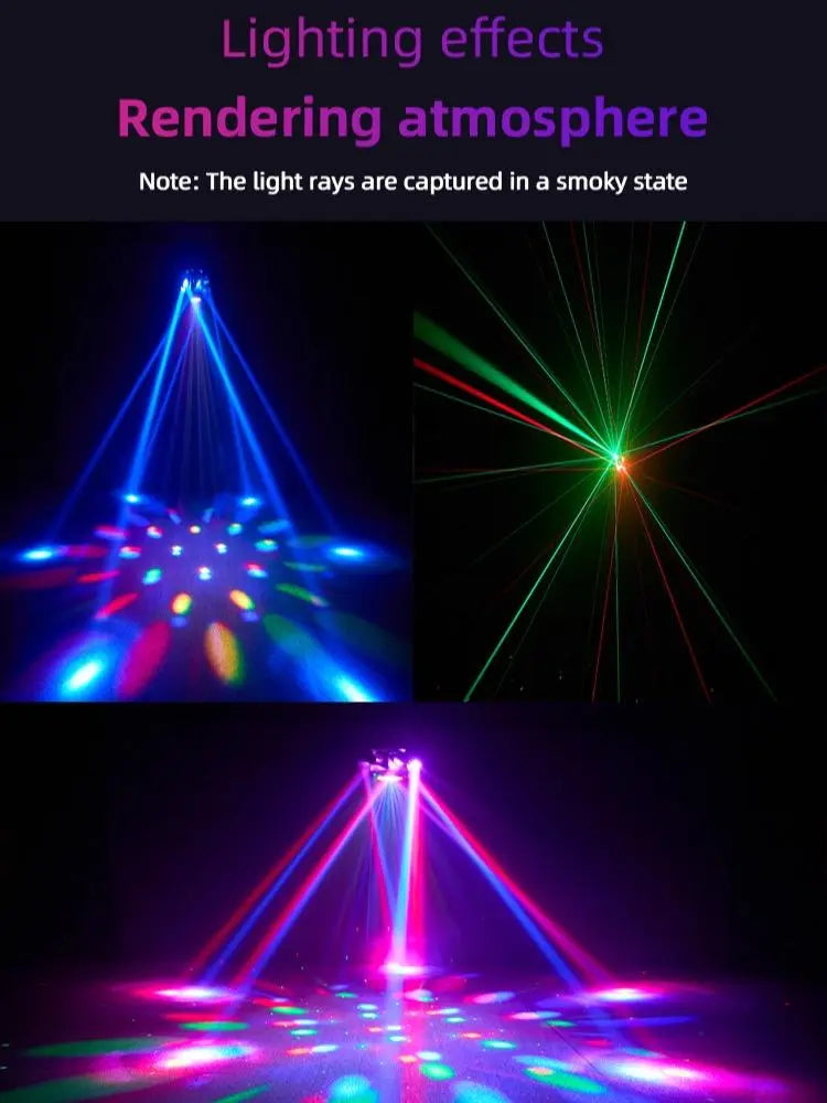 120W 6-Arm RGB Moving Head DJ Light, Spider Effects with LED Ring & Starry Sky – Perfect for Stage, Weddings, Clubs, Christmas, Halloween & New Year Parties