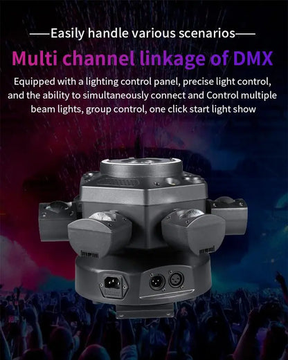 120W 6-Arm RGB Moving Head DJ Light, Spider Effects with LED Ring & Starry Sky – Perfect for Stage, Weddings, Clubs, Christmas, Halloween & New Year Parties