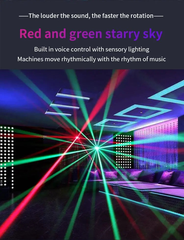 120W 6-Arm RGB Moving Head DJ Light, Spider Effects with LED Ring & Starry Sky – Perfect for Stage, Weddings, Clubs, Christmas, Halloween & New Year Parties