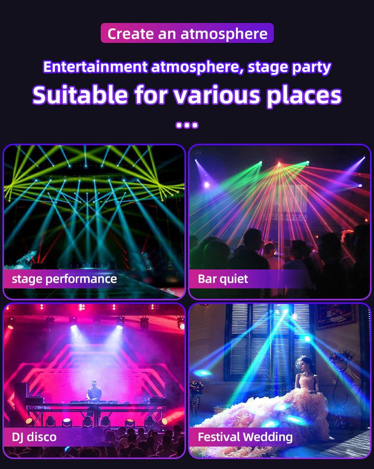 120W 6-Arm RGB Moving Head DJ Light, Spider Effects with LED Ring & Starry Sky – Perfect for Stage, Weddings, Clubs, Christmas, Halloween & New Year Parties
